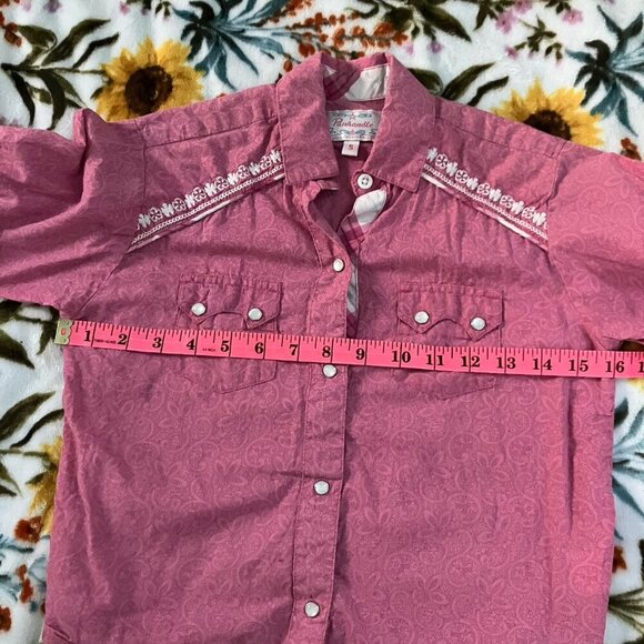 Vintage Panhandle Pearl Snap Shirt Girls Size Small Pink Paisley Cowgirl Western - Picture 3 of 6